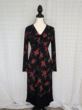 Tomorrow's Mother Black Maxi Dress with Red Rose Print